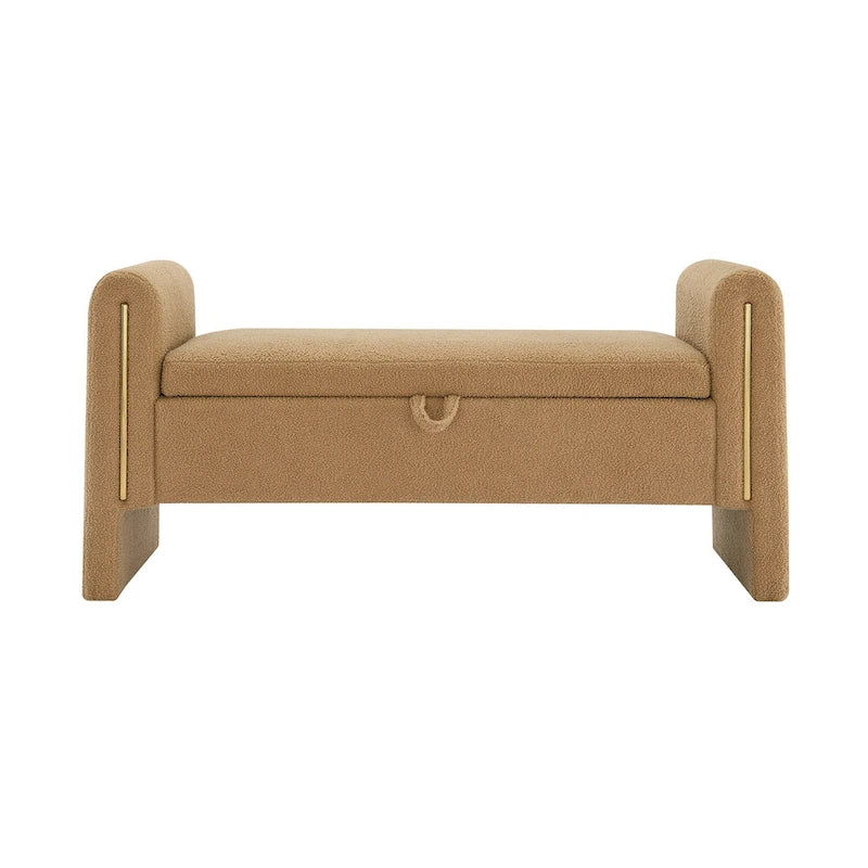 Panca moderna Teddy con braccioli e contenitore, poggiapiedi grande imbottito, comoda panca da finestra per toeletta