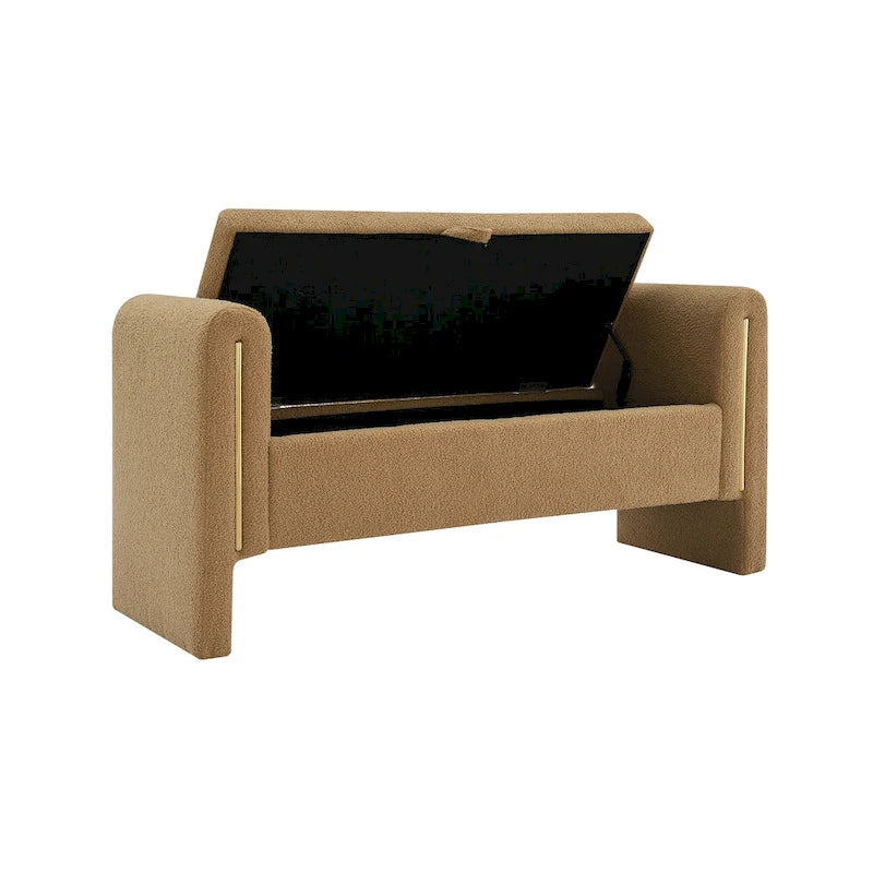Panca moderna Teddy con braccioli e contenitore, poggiapiedi grande imbottito, comoda panca da finestra per toeletta