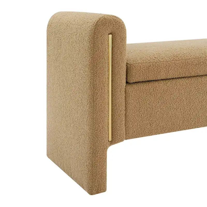 Panca moderna Teddy con braccioli e contenitore, poggiapiedi grande imbottito, comoda panca da finestra per toeletta