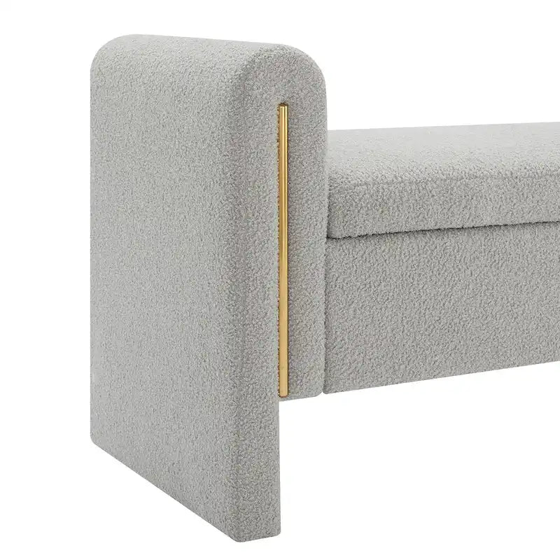 Panca moderna Teddy con braccioli e contenitore, poggiapiedi grande imbottito, comoda panca da finestra per toeletta