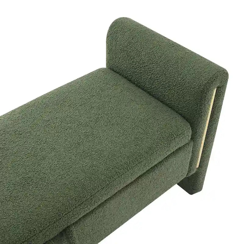 Panca moderna Teddy con braccioli e contenitore, poggiapiedi grande imbottito, comoda panca da finestra per toeletta