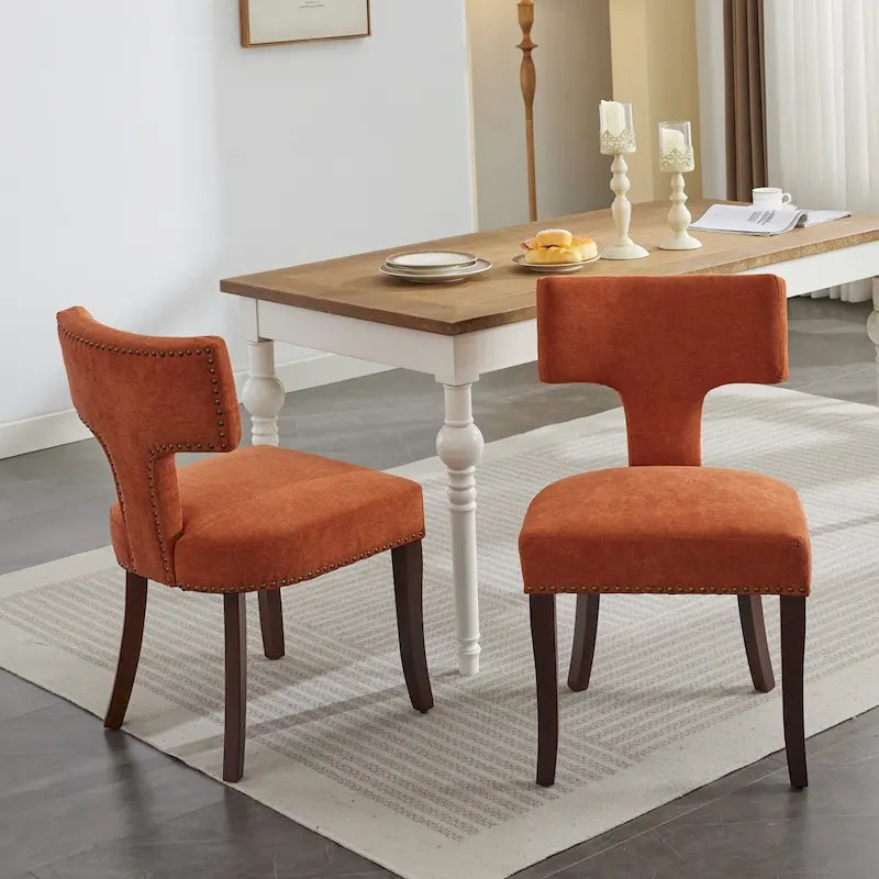Set di 2 sedie da pranzo moderne, sedie imbottite in tessuto di lino con schienale curvo e struttura in legno di gomma per la cucina