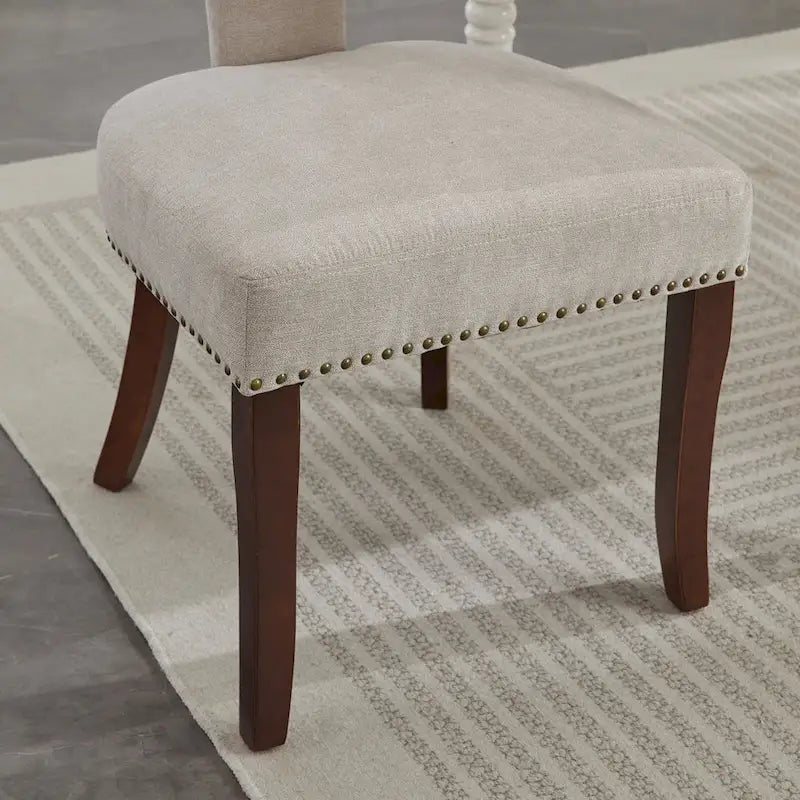 Set di 2 sedie da pranzo moderne, sedie imbottite in tessuto di lino con schienale curvo e struttura in legno di gomma per la cucina