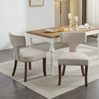 Set di 2 sedie da pranzo moderne, sedie imbottite in tessuto di lino con schienale curvo e struttura in legno di gomma per la cucina