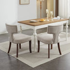 Set di 2 sedie da pranzo moderne, sedie imbottite in tessuto di lino con schienale curvo e struttura in legno di gomma per la cucina