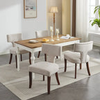 Set di 2 sedie da pranzo moderne, sedie imbottite in tessuto di lino con schienale curvo e struttura in legno di gomma per la cucina