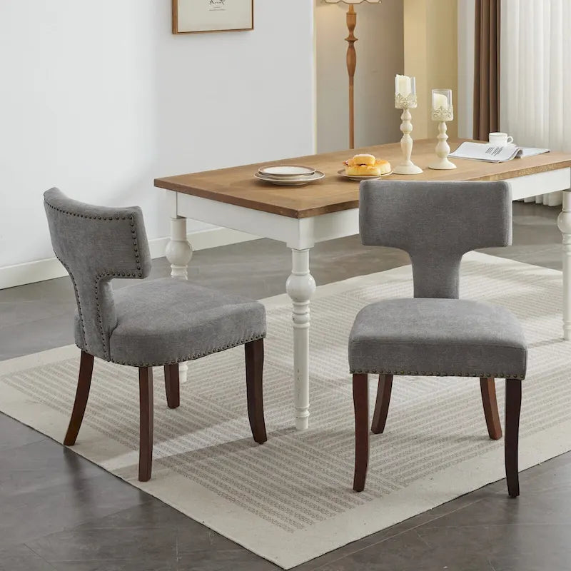 Set di 2 sedie da pranzo moderne, sedie imbottite in tessuto di lino con schienale curvo e struttura in legno di gomma per la cucina