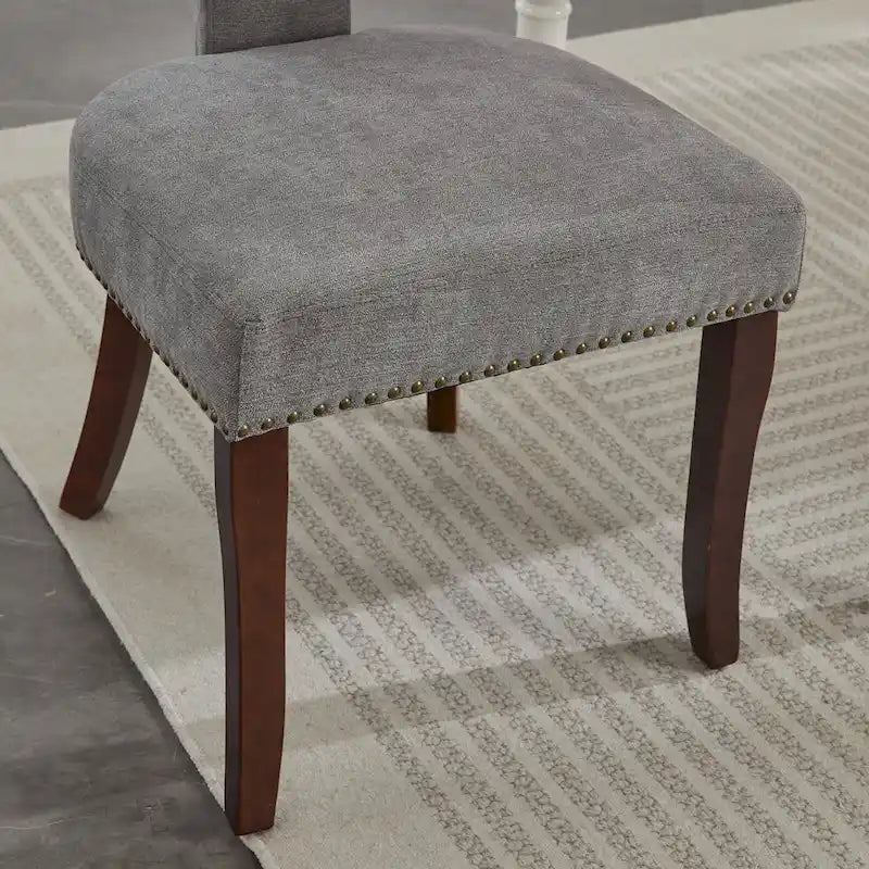 Set di 2 sedie da pranzo moderne, sedie imbottite in tessuto di lino con schienale curvo e struttura in legno di gomma per la cucina