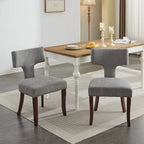 Set di 2 sedie da pranzo moderne, sedie imbottite in tessuto di lino con schienale curvo e struttura in legno di gomma per la cucina