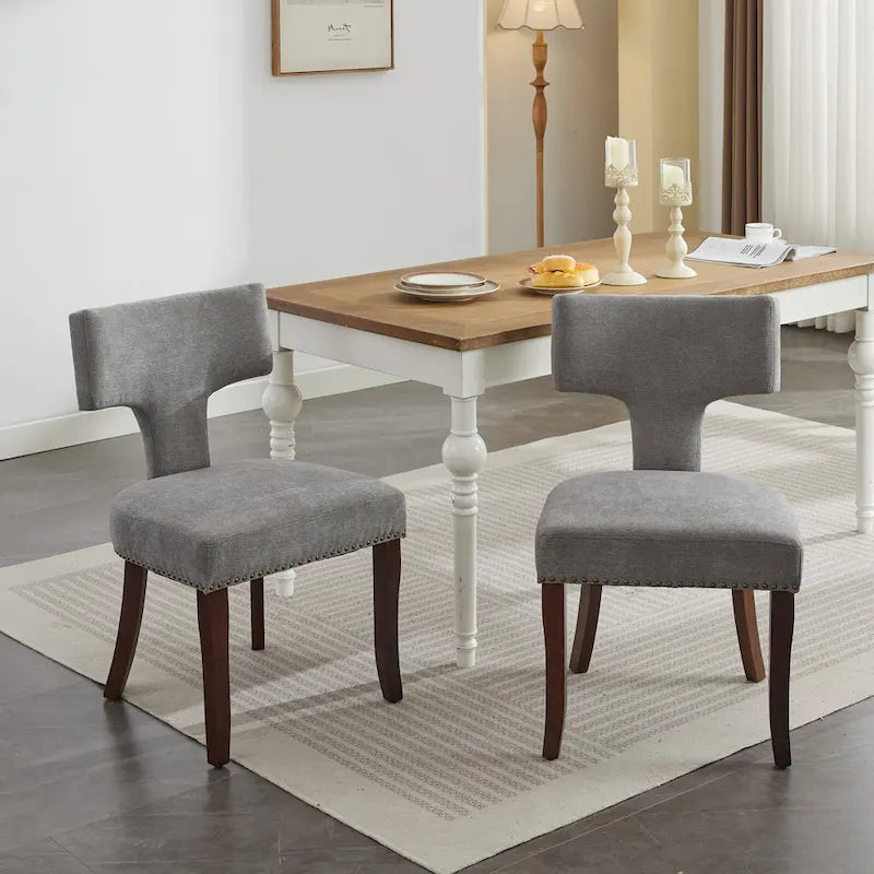 Set di 2 sedie da pranzo moderne, sedie imbottite in tessuto di lino con schienale curvo e struttura in legno di gomma per la cucina