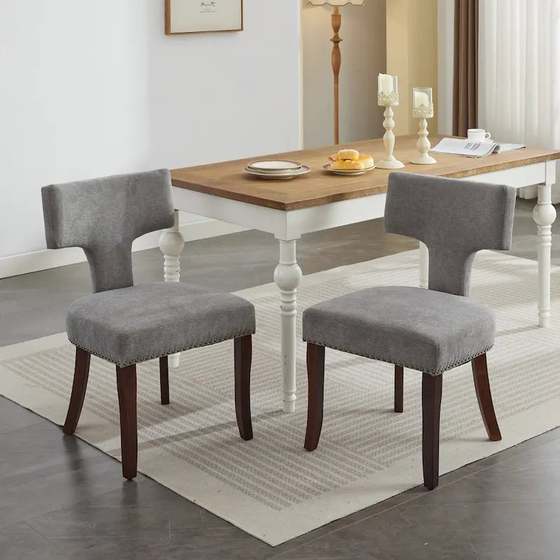 Set di 2 sedie da pranzo moderne, sedie imbottite in tessuto di lino con schienale curvo e struttura in legno di gomma per la cucina