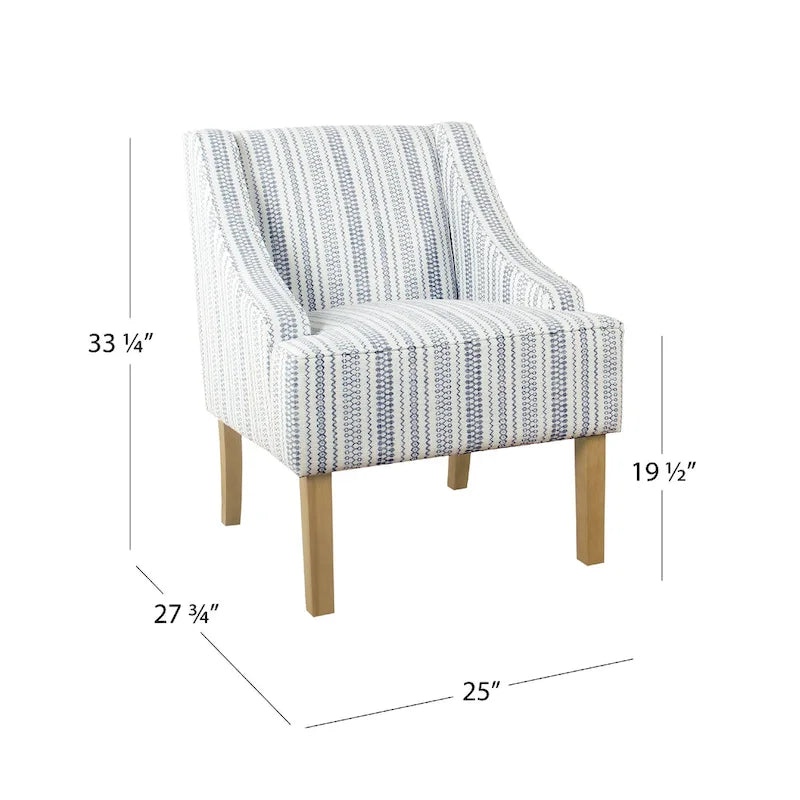 Poltroncina Yolu, stampa a righe stile rustico, poliestere blu e bianco