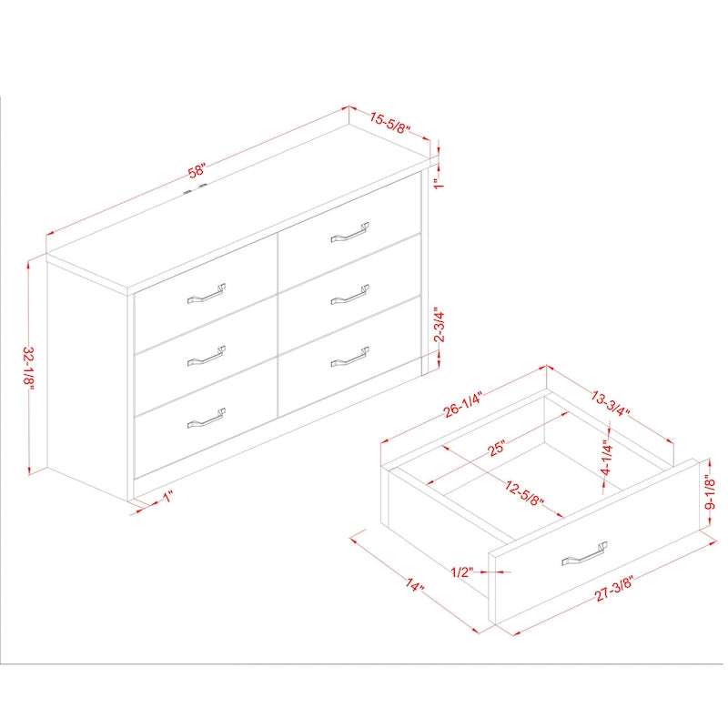 Cassettiera in noce a 6 cassetti larga 56 pollici Greer Rustic con porte USB di Furniture of America
