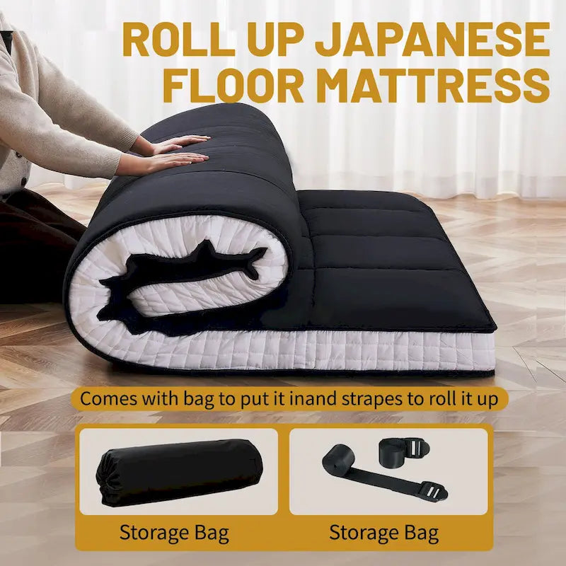 Materasso Futon giapponese DoCred arrotolabile con borsa portaoggetti