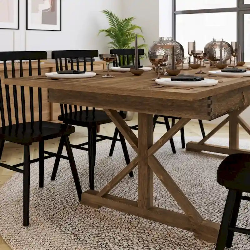 Tavolo da pranzo rettangolare pieghevole in pino massello rustico antico 2,4 m x 1,2 m