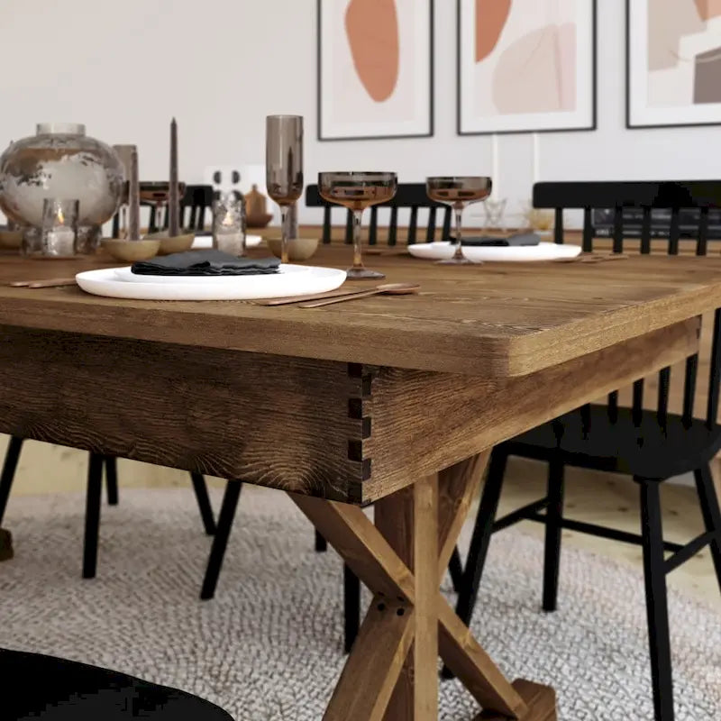 Tavolo da pranzo rettangolare pieghevole in pino massello rustico antico 2,4 m x 1,2 m