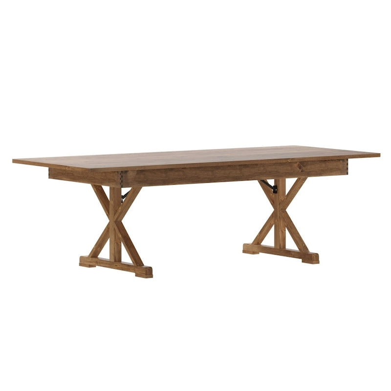 Tavolo da pranzo rettangolare pieghevole in pino massello rustico antico 2,4 m x 1,2 m