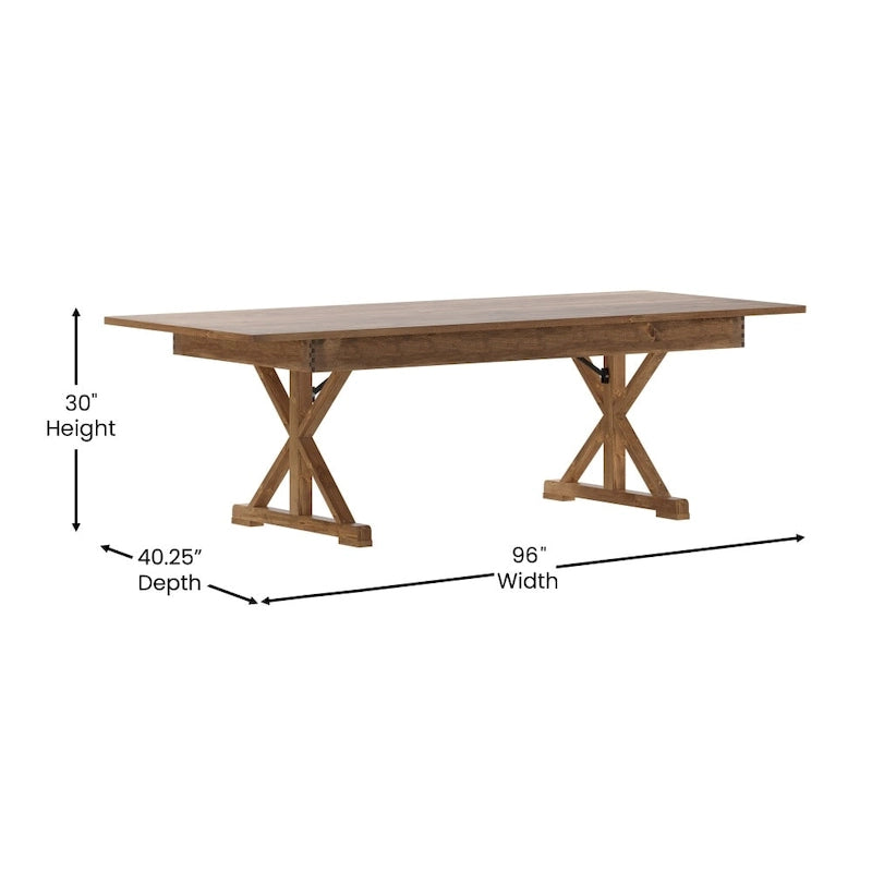 Tavolo da pranzo rettangolare pieghevole in pino massello rustico antico 2,4 m x 1,2 m