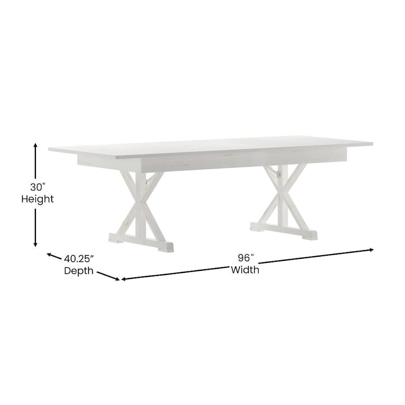 Tavolo da pranzo rettangolare pieghevole in pino massello rustico antico 2,4 m x 1,2 m