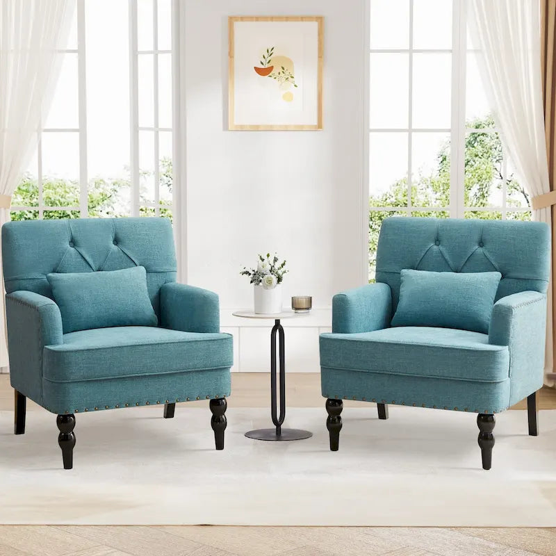 Set di 2 poltrone imbottite con bottoni trapuntati e cuscino lombare Beige/ Grigio/ Azzurro