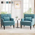 Set di 2 poltrone imbottite con bottoni trapuntati e cuscino lombare Beige/ Grigio/ Azzurro