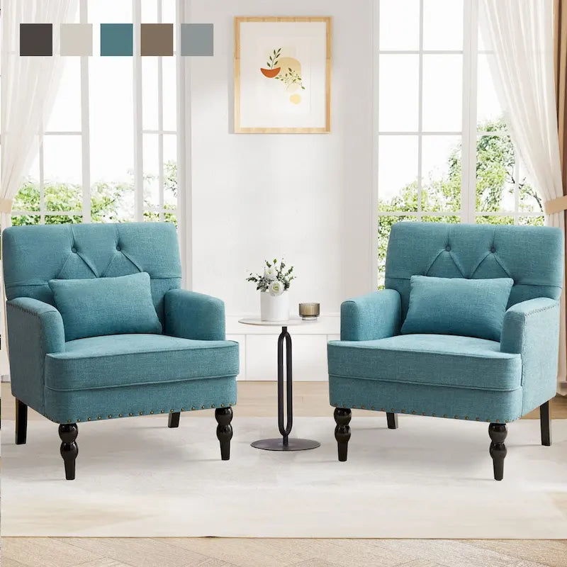 Set di 2 poltrone imbottite con bottoni trapuntati e cuscino lombare Beige/ Grigio/ Azzurro