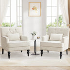 Set di 2 poltrone imbottite con bottoni trapuntati e cuscino lombare Beige/ Grigio/ Azzurro