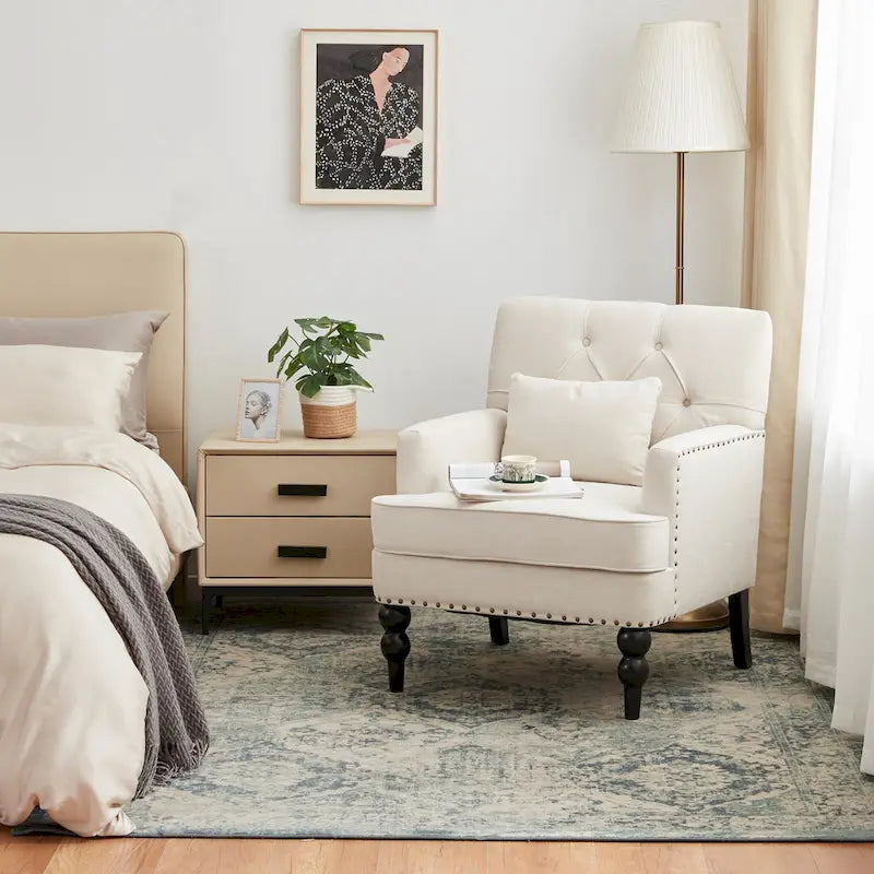 Set di 2 poltrone imbottite con bottoni trapuntati e cuscino lombare Beige/ Grigio/ Azzurro