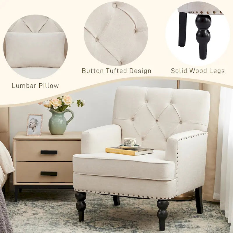 Set di 2 poltrone imbottite con bottoni trapuntati e cuscino lombare Beige/ Grigio/ Azzurro