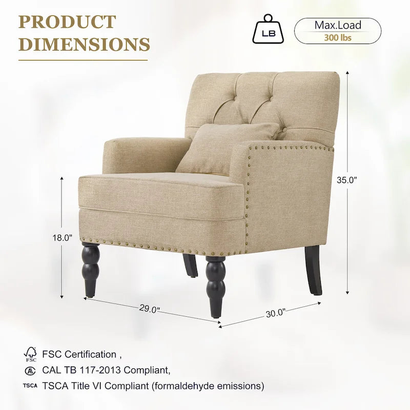 Set di 2 poltrone imbottite con bottoni trapuntati e cuscino lombare Beige/ Grigio/ Azzurro