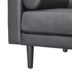 Divano moderno in vera pelle con gambe in legno e cuscino a rullo aggiuntivo