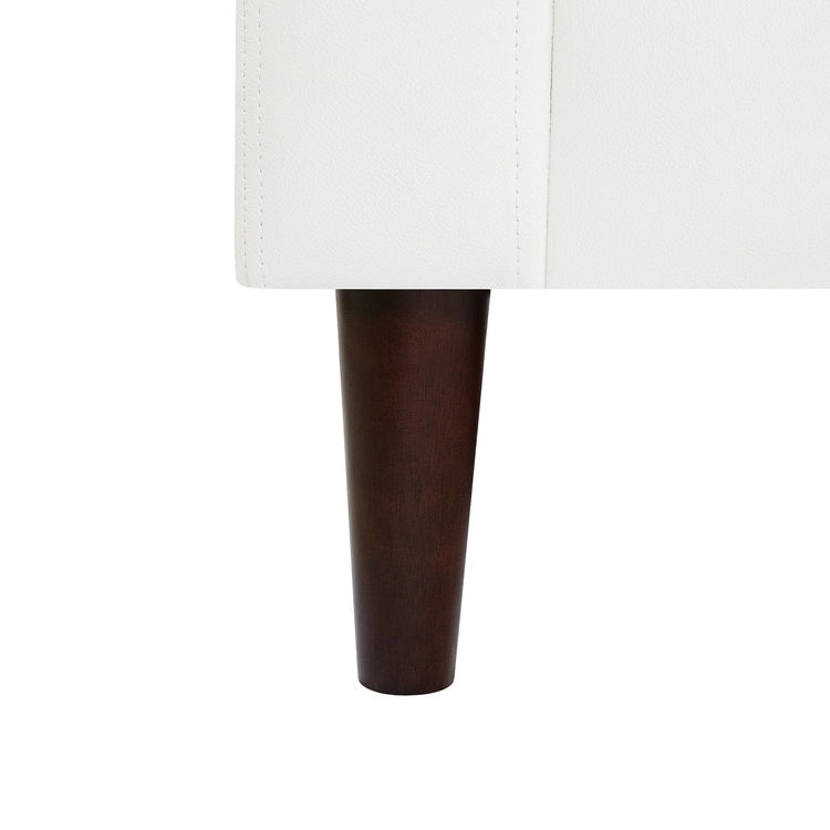 Divano moderno in vera pelle con gambe in legno e cuscino a rullo aggiuntivo