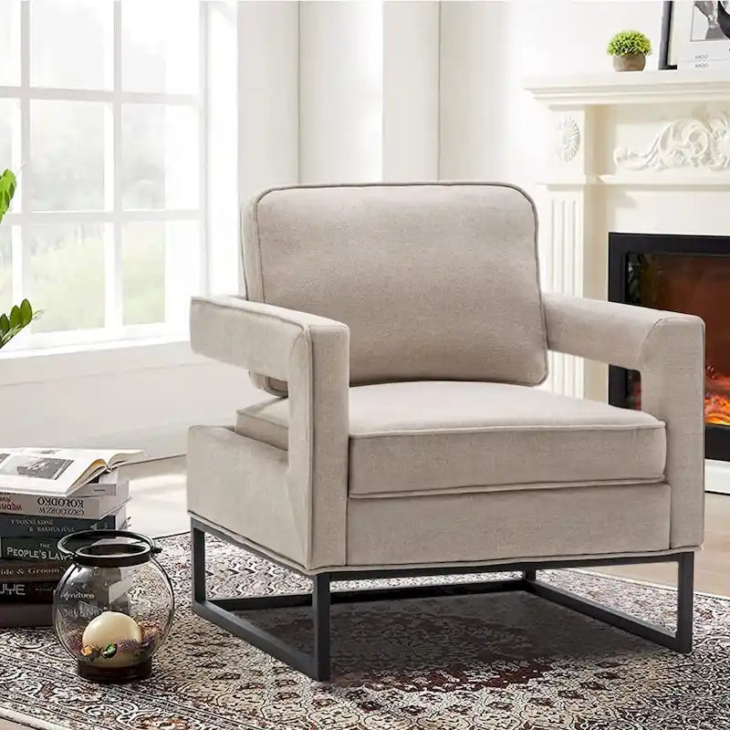 Poltrona moderna con braccioli, poltrona imbottita in stile Mid-Century per soggiorno