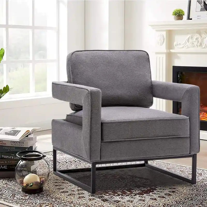 Poltrona moderna con braccioli, poltrona imbottita in stile Mid-Century per soggiorno