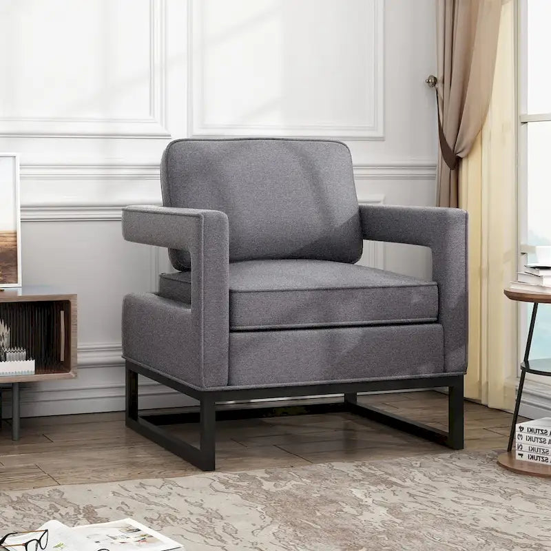 Poltrona moderna con braccioli, poltrona imbottita in stile Mid-Century per soggiorno