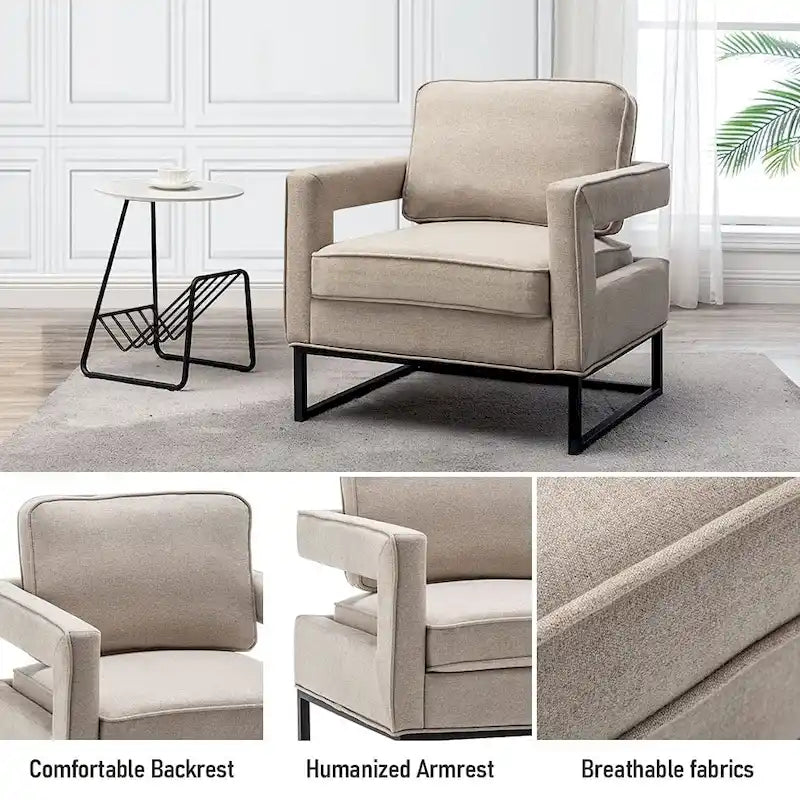 Poltrona moderna con braccioli, poltrona imbottita in stile Mid-Century per soggiorno