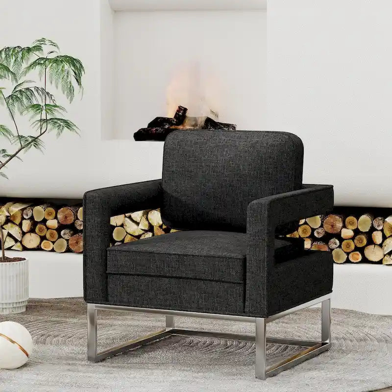 Poltrona moderna con braccioli, poltrona imbottita in stile Mid-Century per soggiorno