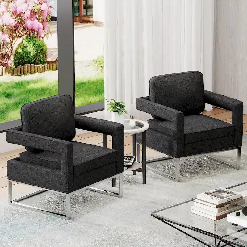 Poltrona moderna con braccioli, poltrona imbottita in stile Mid-Century per soggiorno