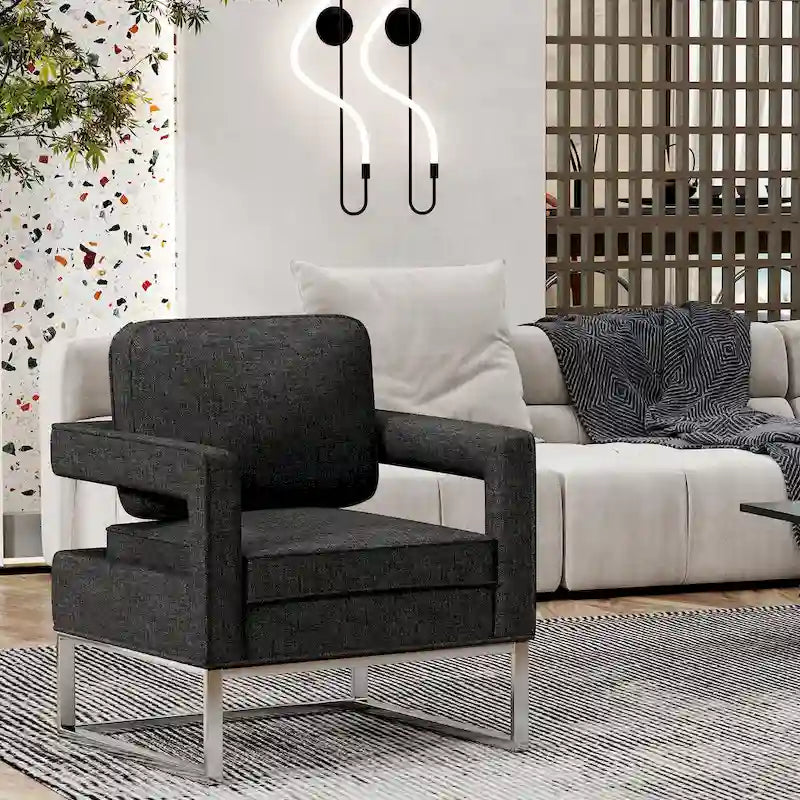 Poltrona moderna con braccioli, poltrona imbottita in stile Mid-Century per soggiorno