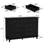 Comodino a 9 cassetti con gambe in legno massello, cassettiera laccata