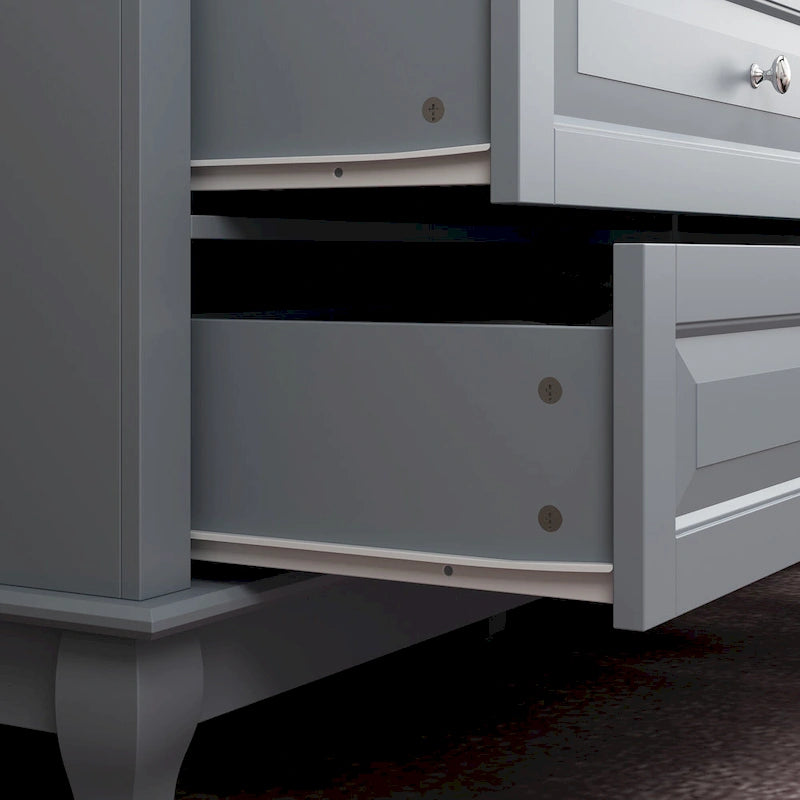 Comodino a 9 cassetti con gambe in legno massello, cassettiera laccata