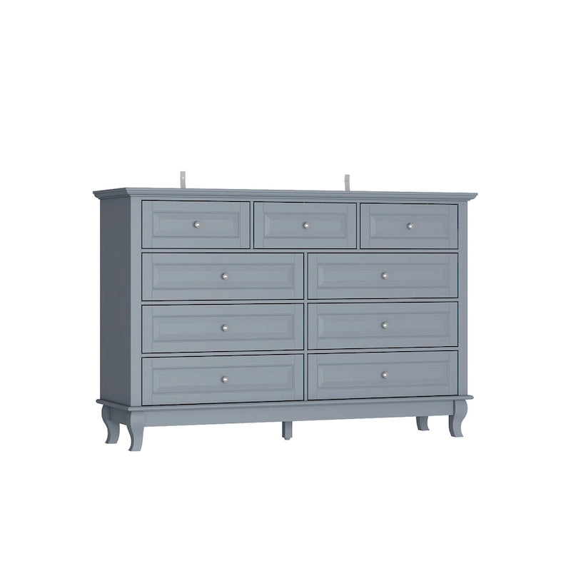 Comodino a 9 cassetti con gambe in legno massello, cassettiera laccata
