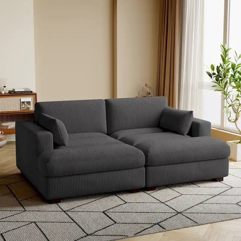 Divano sezionale modulare in velluto a coste Navaeh, divano grande con chaise longue letto