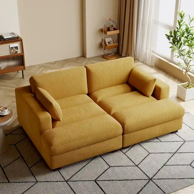 Divano sezionale modulare in velluto a coste Navaeh, divano grande con chaise longue letto
