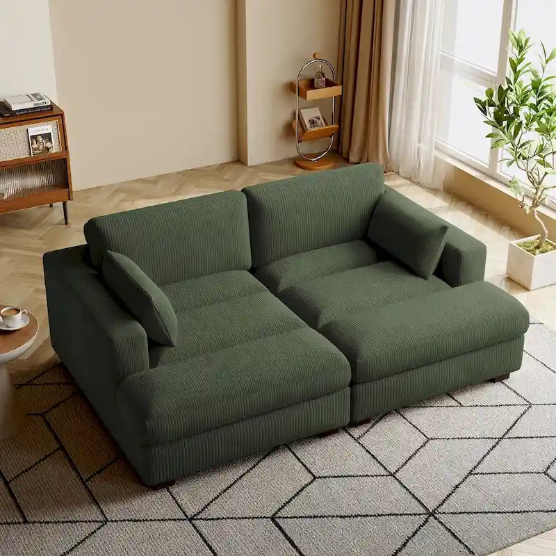 Divano sezionale modulare in velluto a coste Navaeh, divano grande con chaise longue letto