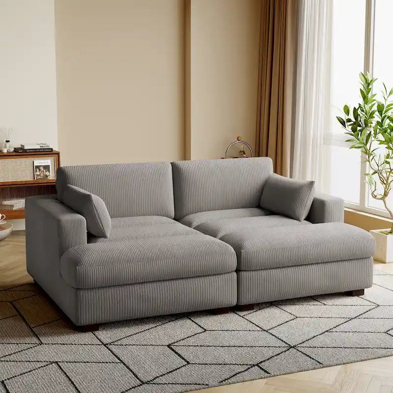 Divano sezionale modulare in velluto a coste Navaeh, divano grande con chaise longue letto