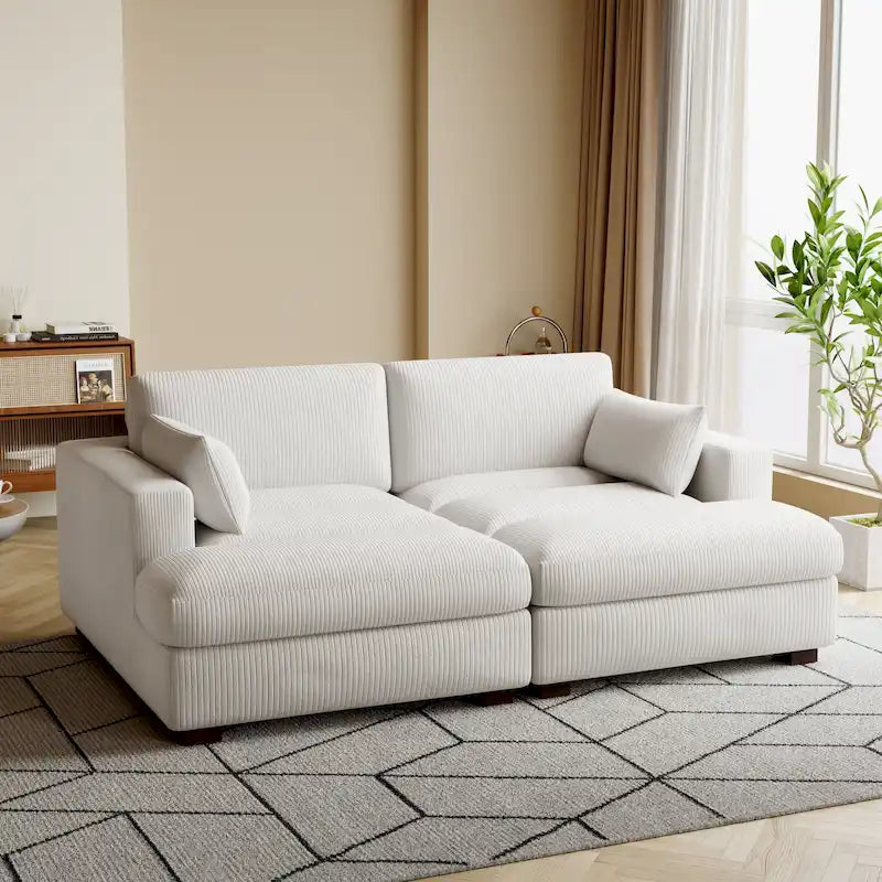 Divano sezionale modulare in velluto a coste Navaeh, divano grande con chaise longue letto