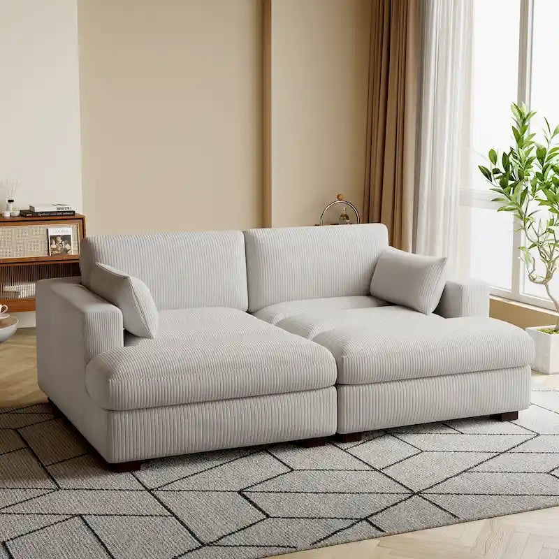 Divano sezionale modulare in velluto a coste Navaeh, divano grande con chaise longue letto