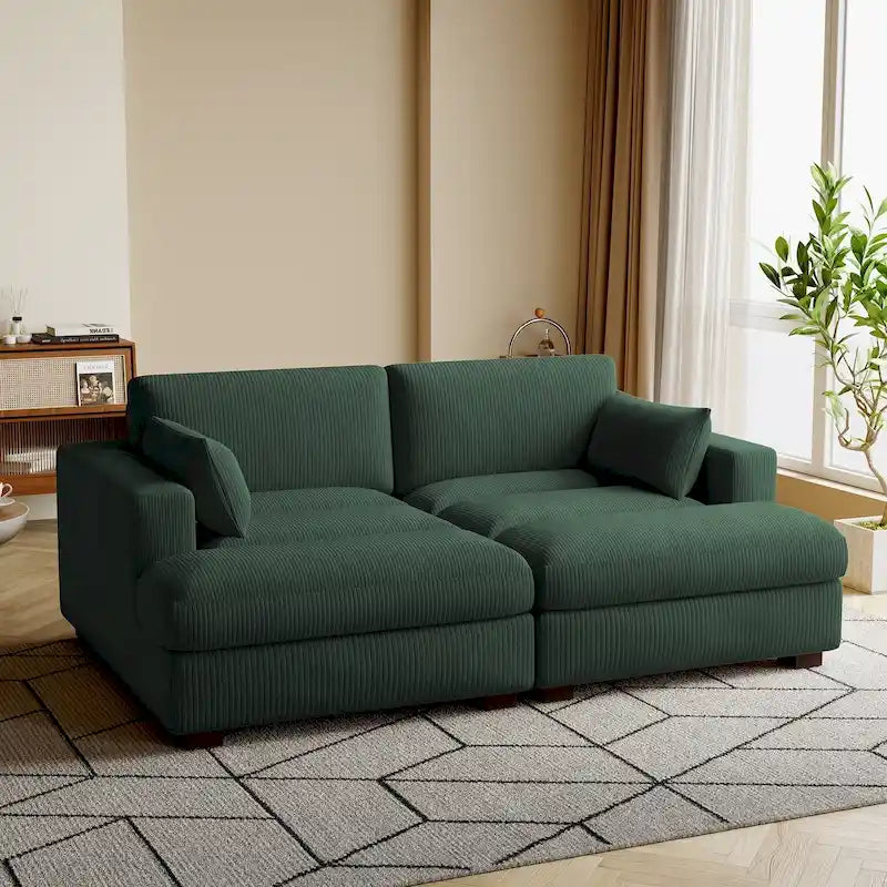 Divano sezionale modulare in velluto a coste Navaeh, divano grande con chaise longue letto