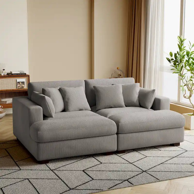 Divano sezionale modulare in velluto a coste Navaeh, divano grande con chaise longue letto